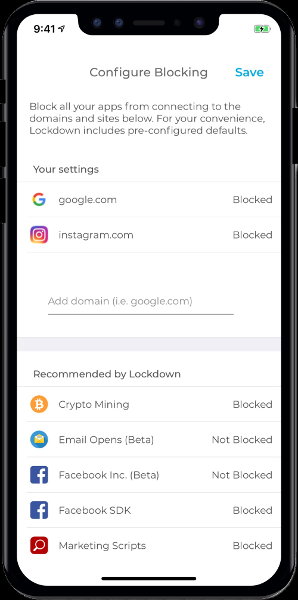 Screenshot of the Lockdown App on iOS