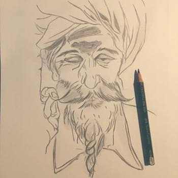 Pencil drawing of a man with a beard, moustache and a turban